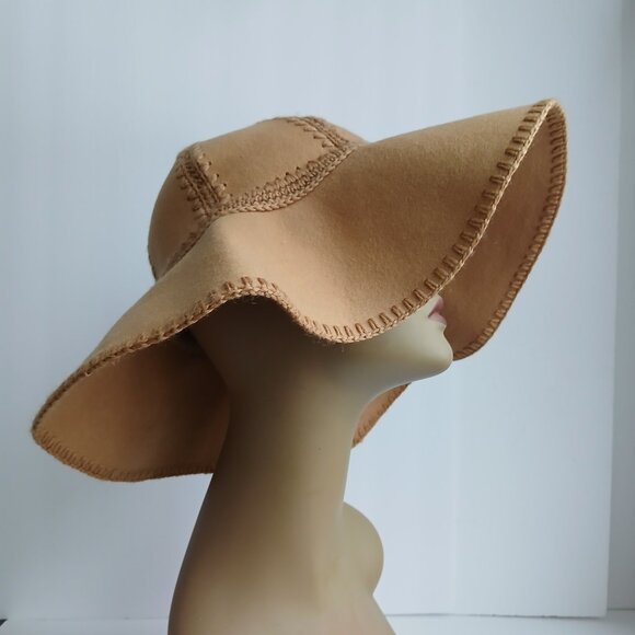 Vintage 90\'s Camel Wide-Brim 100% Wool Floppy Blanket Stitched Hat main image 4